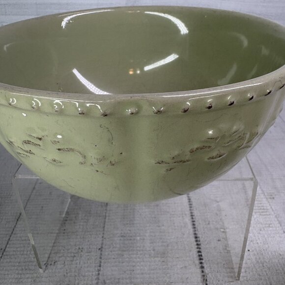 Better Homes & Gardens MEDALLION Green Emboss Scroll Bead Soup Cereal Bowl Set 2 - Picture 13 of 16